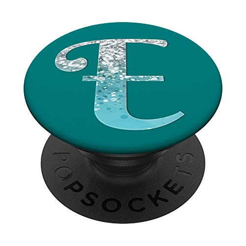 Silver Light Blue Initial Letter-E On Dark Teal PopSockets PopGrip Swappable Grip for Phones  and  Tablets