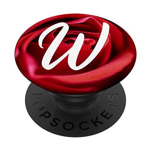 Rose Pop Letter W Phone Stand Monogram Initial Single Red PopSockets Grip and Stand for Phones and Tablets