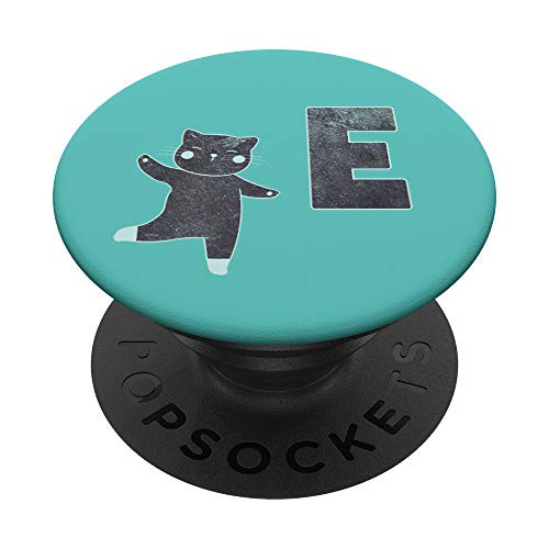 Teal Gray Turquoise Mint Green Cat Monogram Initial Letter E PopSockets Grip and Stand for Phones and Tablets