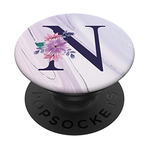Purple Flower Initial Letter N Monogram Personalized Gifts PopSockets Grip and Stand for Phones and Tablets