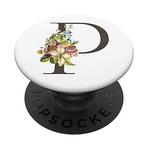 P Monogram Letter Initial Floral Flower Pretty Feminine PopSockets Grip and Stand for Phones and Tablets