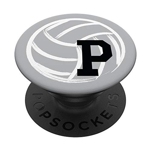 Monogram Initial P - Gray Volleyball With Letter P PopSockets Grip and Stand for Phones and Tablets