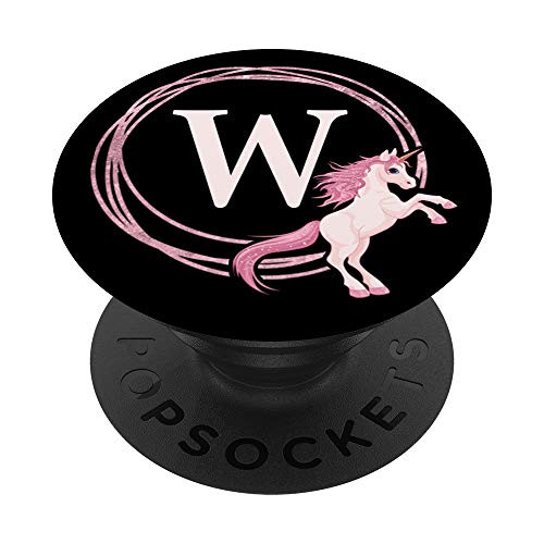 Letter W Gift Pink Unicorn Monogram Initial W PopSockets Grip and Stand for Phones and Tablets