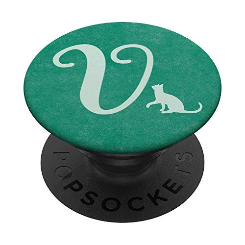 Letter V cat monogram initial V in teal for girls PopSockets Grip and Stand for Phones and Tablets