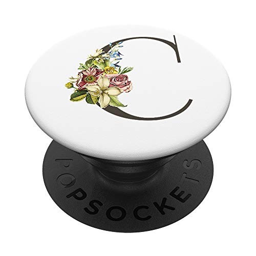 C Monogram Letter Initial Floral Flower Pretty Feminine PopSockets Grip and Stand for Phones and Tablets