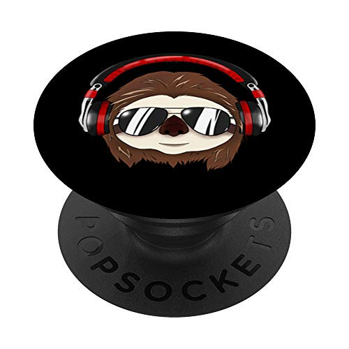 Sloth DJ Funny EDM Electronic Dance Music Rave Headphones PopSockets PopGrip Swappable Grip for Phones  and  Tablets