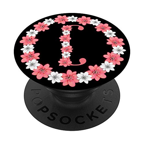 Letter C Initial Pink White Floral Personalized Monogram PopSockets Grip and Stand for Phones and Tablets