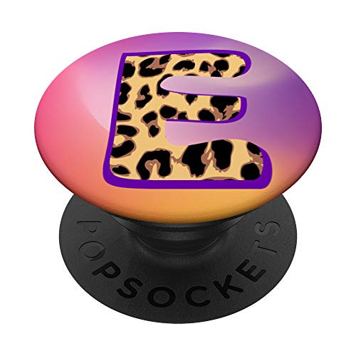 Leopard Cheetah Animal Print Monogram Letter E Gradient PopSockets Grip and Stand for Phones and Tablets