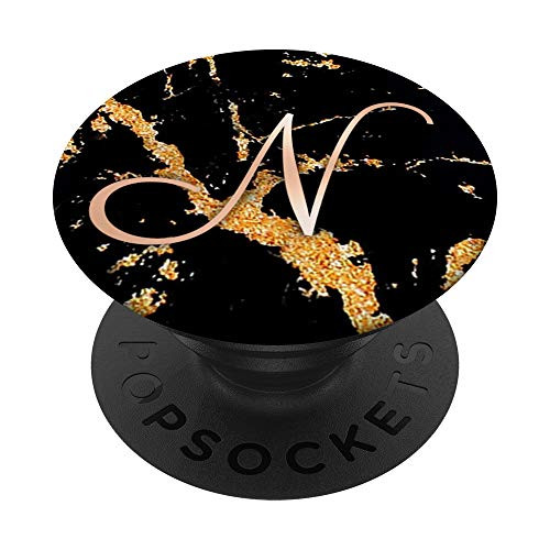 Grip Rose Pink Letter N on Golden Black Marbled Design PopSockets Grip and Stand for Phones and Tablets Grip Rose Pink Letter N on Golden Black Marbled Design PopSockets Grip and Stand for Phones and Tablets