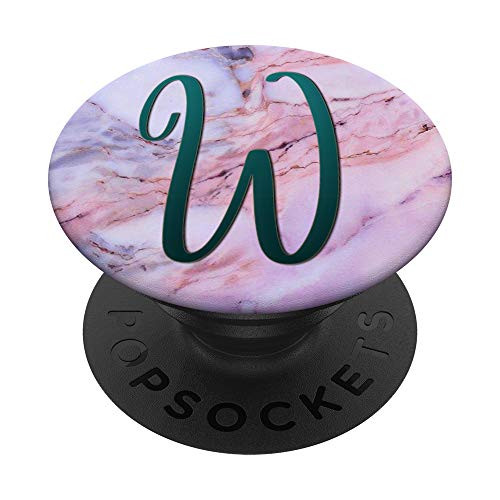 Dark Light Teal Initial Letter W On Pink Grey Blue PopSockets PopGrip Swappable Grip for Phones  and  Tablets