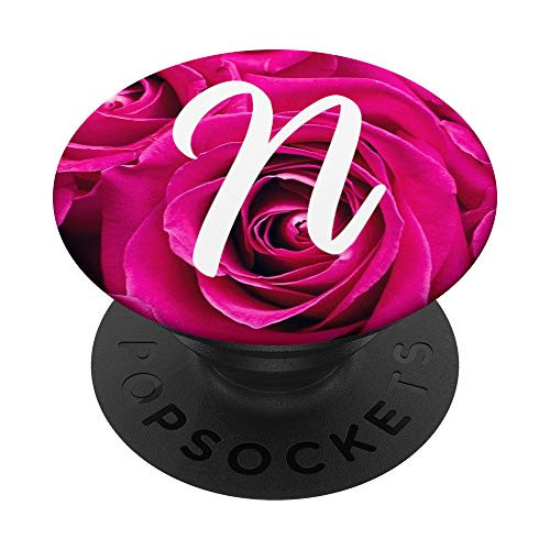 Pink Rose Pop Letter N Phone Stand Monogram Initial PopSockets Grip and Stand for Phones and Tablets