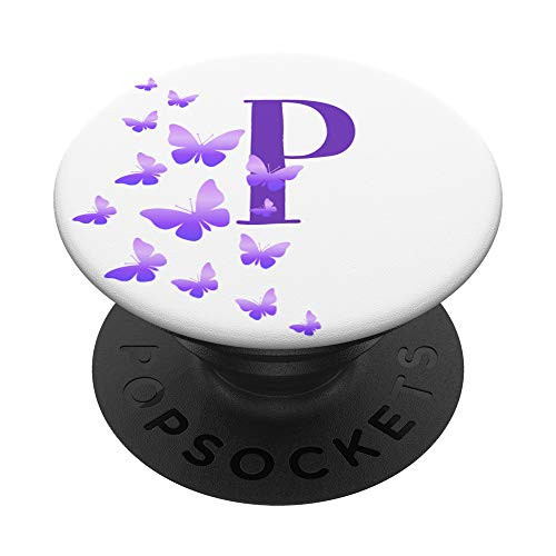 Colorful Ombre Purple Butterflies Lover Gift White Letter P PopSockets Grip and Stand for Phones and Tablets