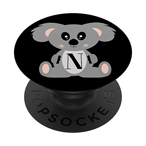 Cute Koala Bear Lover Gift for Girls Black Letter N PopSockets Grip and Stand for Phones and Tablets