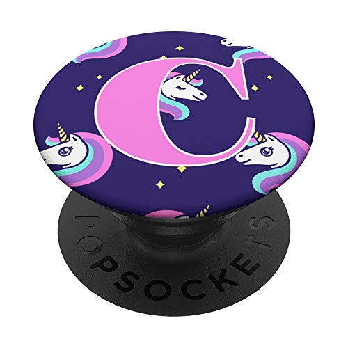 Purple Unicorn Pattern Letter C Initial Monogram PopSockets PopGrip Swappable Grip for Phones  and  Tablets