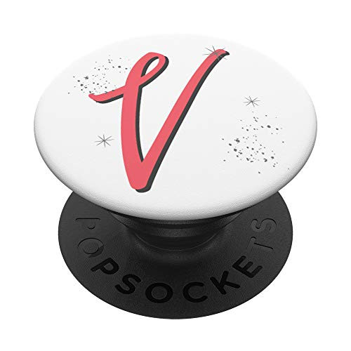 Initial V Personalized Monogram Letter Women CORAL and White PopSockets Grip and Stand for Phones and Tablets