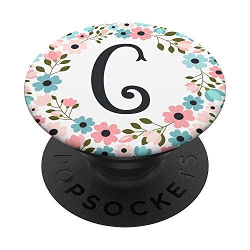 Monogram Letter C - Floral Initial PopSockets Grip and Stand for Phones and Tablets