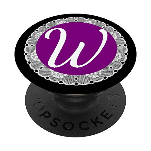 Purple Pop Letter Monogram W Phone Stand Black Initial Lace PopSockets Grip and Stand for Phones and Tablets