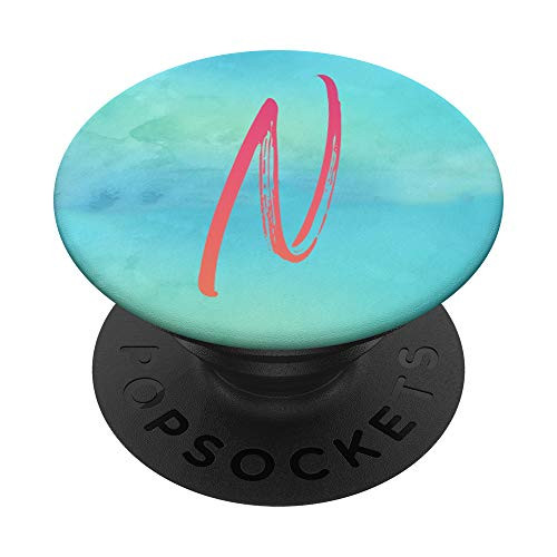 Teal and Coral With Letter N Monogram Initial N PopSockets Grip and Stand for Phones and Tablets