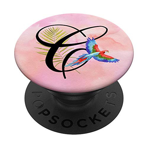 Initial inchCinch Letter Monogram with Floral Bird on Pink - C PopSockets Grip and Stand for Phones and Tablets