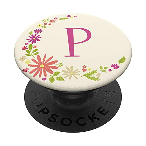 Letter P Gift Vintage Floral Monogram Initial P PopSockets Grip and Stand for Phones and Tablets