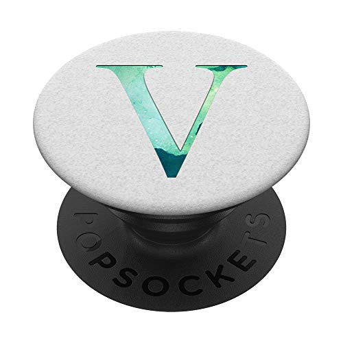 Green watercolor Letter V Monogram On White PopSockets Grip and Stand for Phones and Tablets
