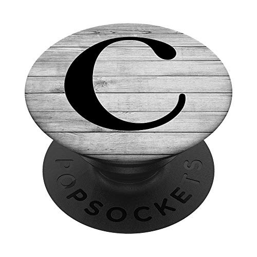 Black Pattern Initial Letter C On Vintage Gray Look PopSockets PopGrip Swappable Grip for Phones  and  Tablets
