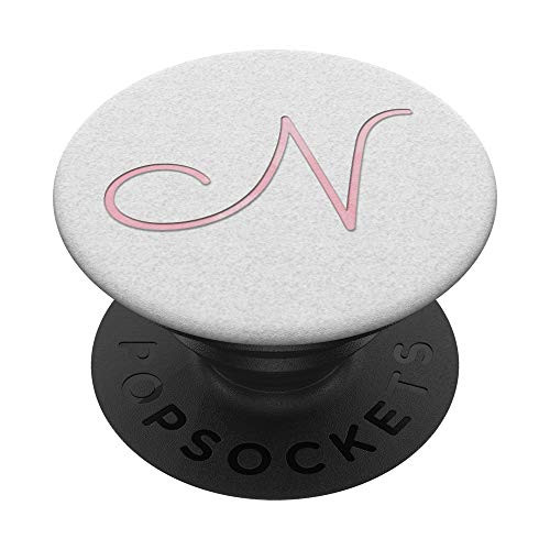 Pink watercolor Letter N Monogram On White PopSockets Grip and Stand for Phones and Tablets