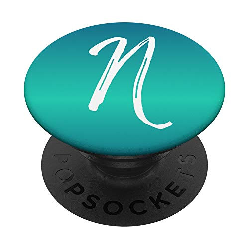 Letter N Blue Gradient Phone Case Calligraphy Blue Initial N PopSockets Grip and Stand for Phones and Tablets