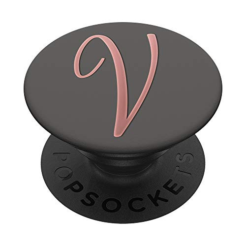 Golden Rose Pink Initial Letter V On Space Gray PopSockets PopGrip Swappable Grip for Phones  and  Tablets