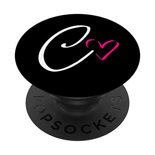 Letter C Monogram Initial And Pretty Pink Heart Calligraphy PopSockets Grip and Stand for Phones and Tablets