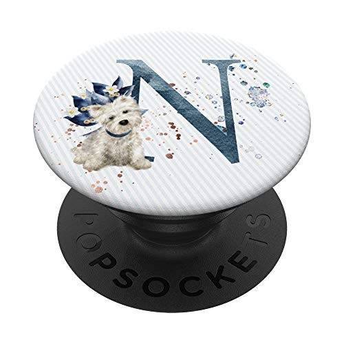 Blue Monogram Letter N Initial Maltipoo Dog PopSockets PopGrip Swappable Grip for Phones  and  Tablets