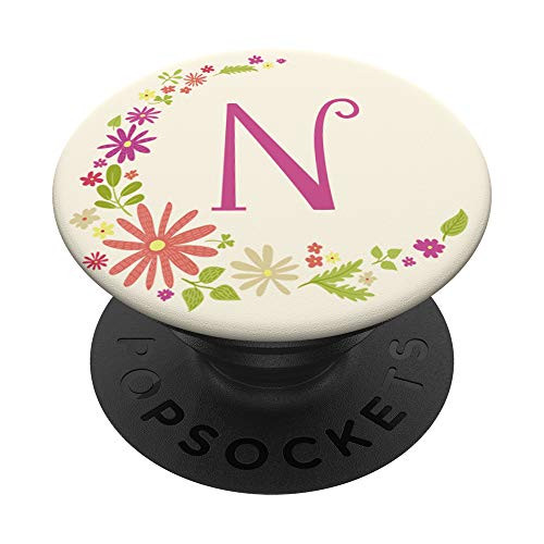 Letter N Gift Vintage Floral Monogram Initial N PopSockets Grip and Stand for Phones and Tablets