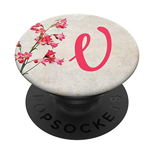 Letter V Initial Elegant Pink Floral Monogram V PopSockets Grip and Stand for Phones and Tablets