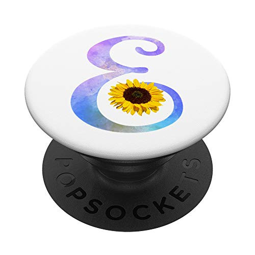 Letter E watercolor sunflower monogram initial E for girls PopSockets PopGrip Swappable Grip for Phones  and  Tablets