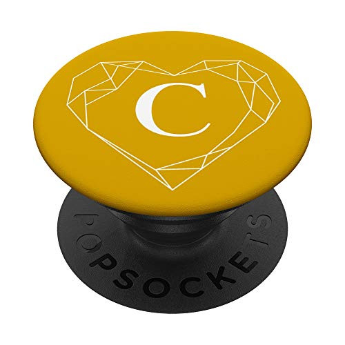 Mustard Yellow White Monogram Letter C Initial Heart Design PopSockets PopGrip Swappable Grip for Phones  and  Tablets