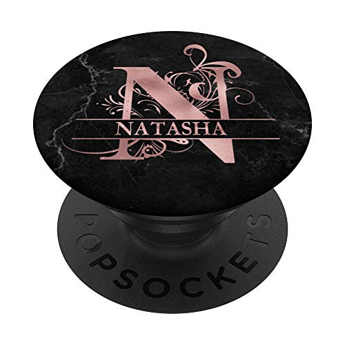 Letter N Natasha Name Rose Pink Boho Floral Initial Monogram PopSockets Grip and Stand for Phones and Tablets