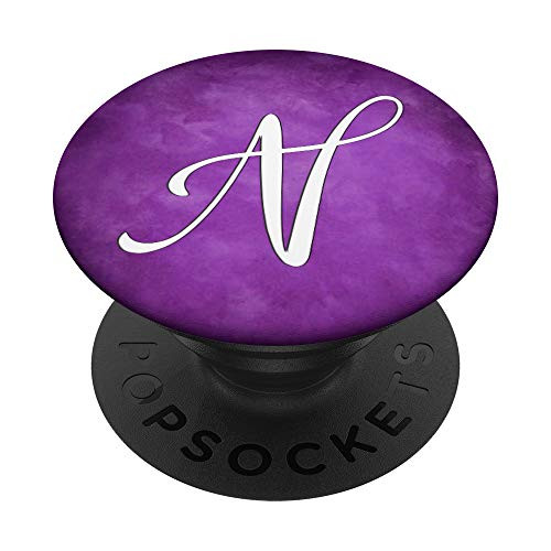 Silver White Initial Letter N Phone grip Vintage Purple PopSockets PopGrip Swappable Grip for Phones  and  Tablets