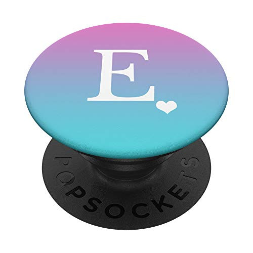 Initial Letter E Heart Gradient Purple Teal Blue Monogram PopSockets PopGrip Swappable Grip for Phones  and  Tablets