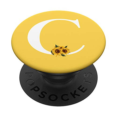 White Mustard Yellow Monogram Letter C Initial Sunflower PopSockets PopGrip Swappable Grip for Phones  and  Tablets