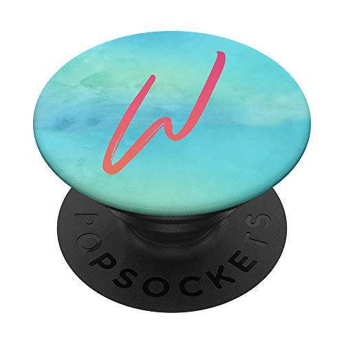 Teal and Coral With Letter W Monogram Initial W PopSockets Grip and Stand for Phones and Tablets
