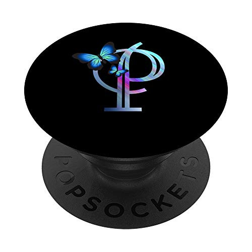 Initial letter P Butterfly Monogram Personalized PopSockets Grip and Stand for Phones and Tablets