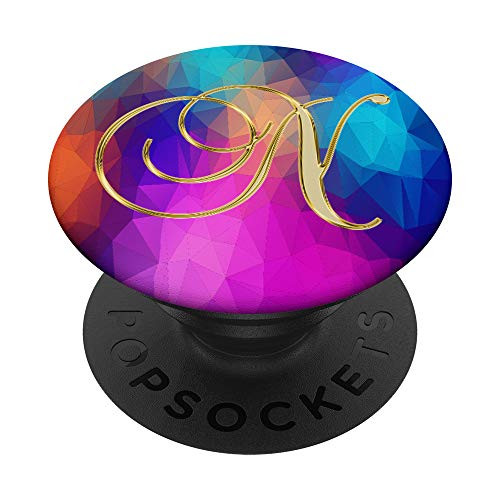 N Yellow Triangles Polygon Geometric Initial Monogram Letter PopSockets Grip and Stand for Phones and Tablets