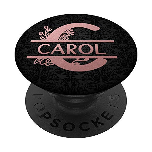 Letter C Carol Name Rose Pink Floral Initial Monogram PopSockets Grip and Stand for Phones and Tablets