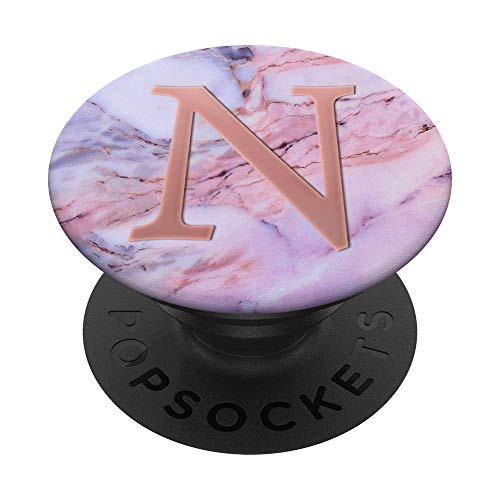 Golden Rose Pink Initial Letter N On Pink Grey Blue PopSockets PopGrip Swappable Grip for Phones  and  Tablets