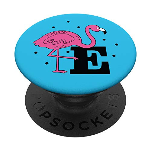 Cute Pink Flamingo Letter E Monogram Initial PopSockets Grip and Stand for Phones and Tablets