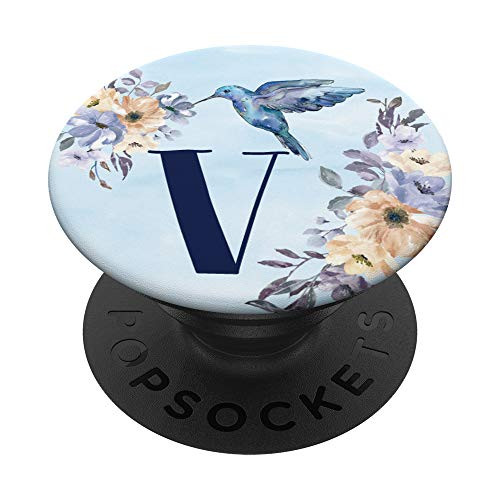 Blue Hummingbird Bird Lover Flowers Feeder Women Letter V PopSockets Grip and Stand for Phones and Tablets