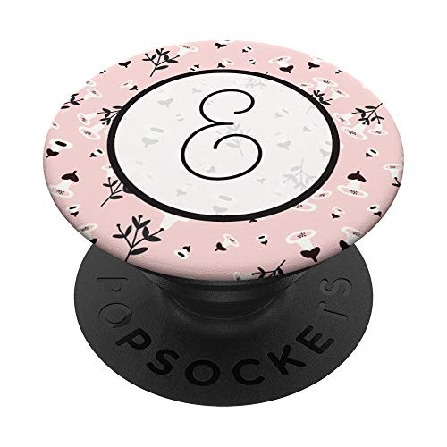 Letter E Initial Monogram Floral Modern Pink Black Pattern PopSockets Grip and Stand for Phones and Tablets