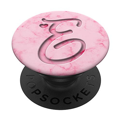 Monogram Initial Letter E with Heart - Pink PopSockets Grip and Stand for Phones and Tablets