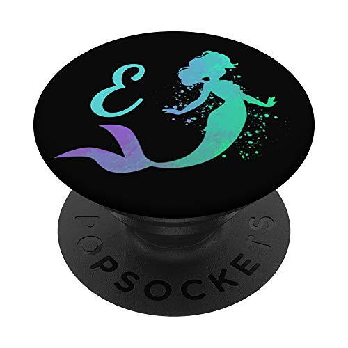 Letter E Mermaid Light Blue Initial Monogram Gift PopSockets Grip and Stand for Phones and Tablets