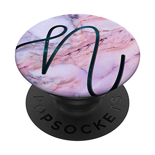 Blue Nebula Initial Letter N On Pink Grey Blue PopSockets PopGrip Swappable Grip for Phones  and  Tablets